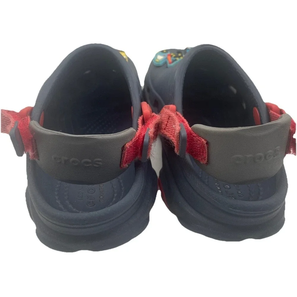 Crocs Kids C11 Preschool Classic Clogs Navy Red Construction Jibbitz Charms Shoe